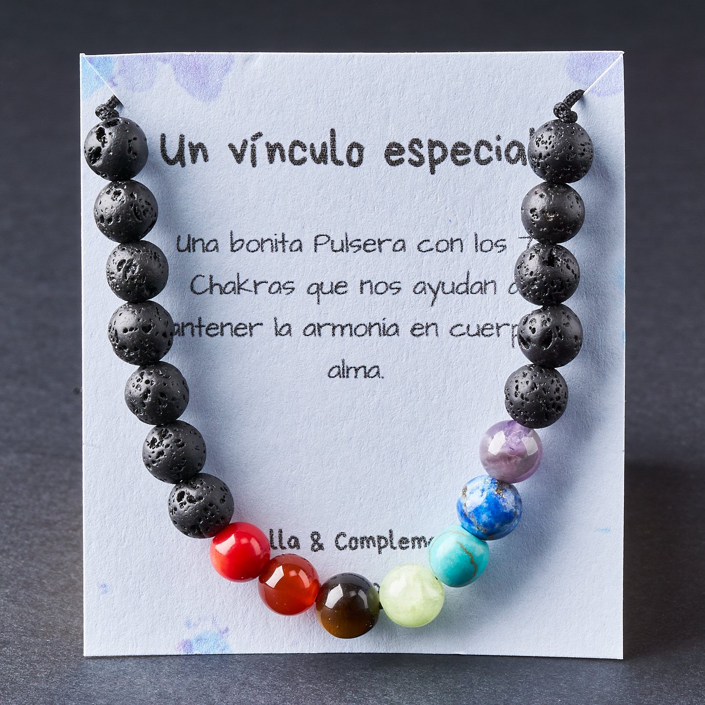 Pulsera 7 chakras y piedras volcánicas negras - NellayComplements #