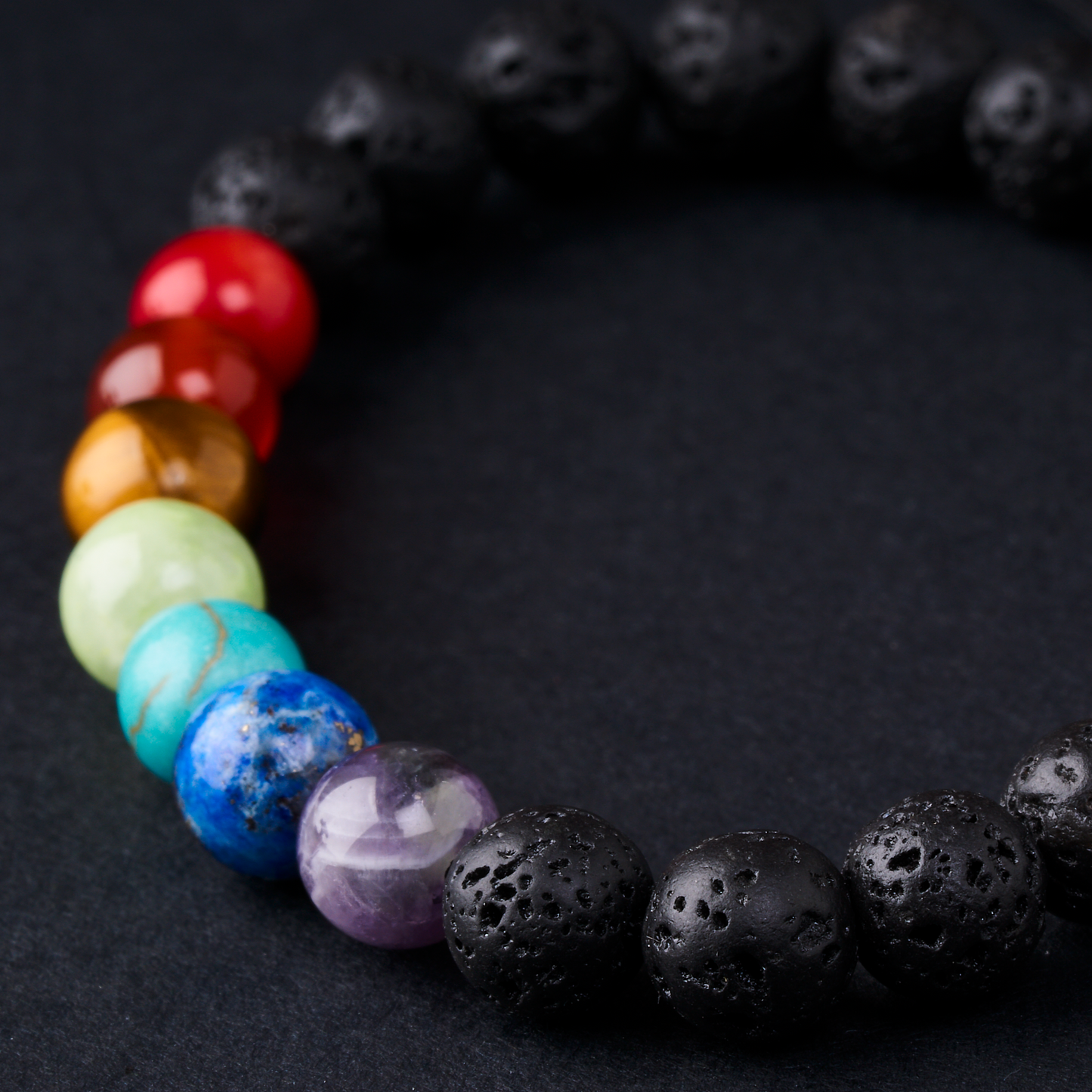 Pulsera 7 chakras y piedras volcánicas negras - NellayComplements #