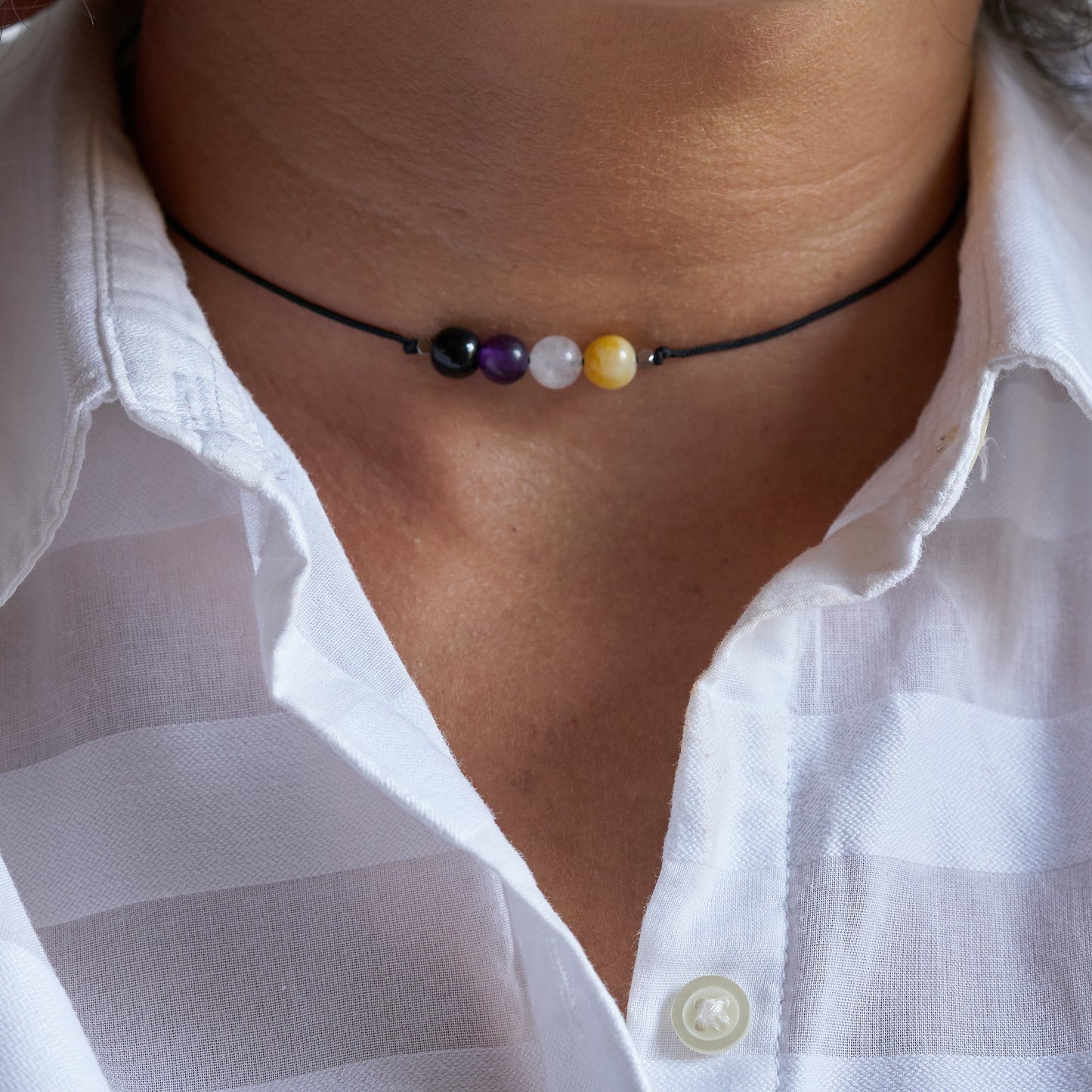 Collar de Orgullo No Binario, agatas naturales - NellayComplements #