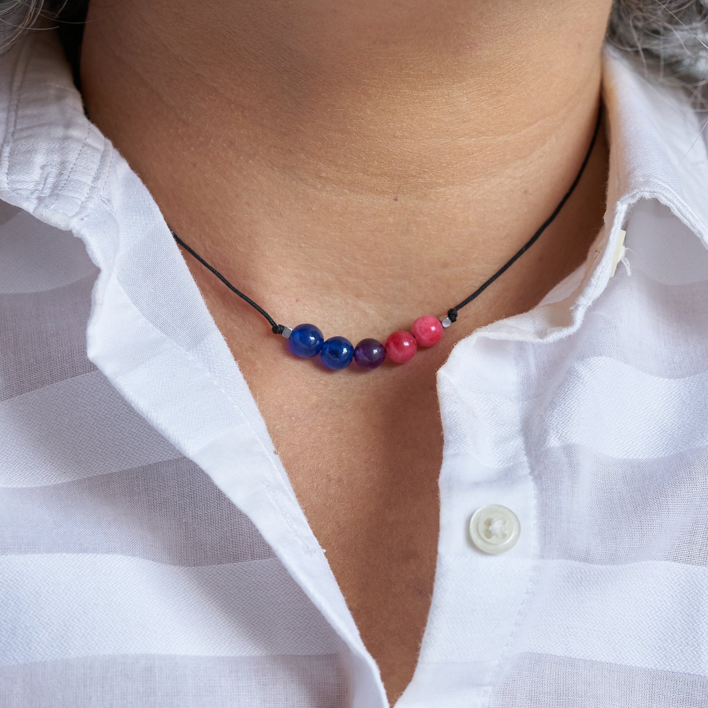Collar de orgullo bisexual con agatas naturales. - NellayComplements #