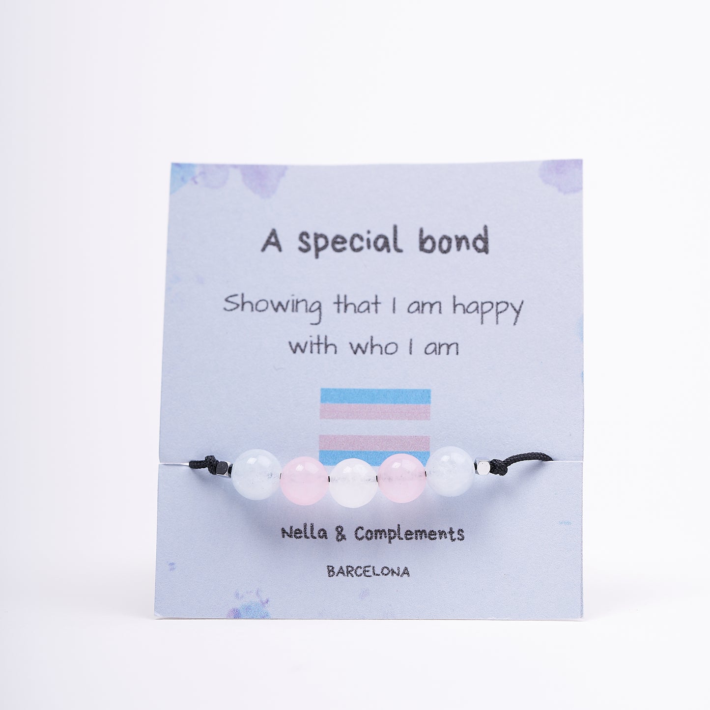 Pulsera de orgullo transgénero, Agata natural - NellayComplements #