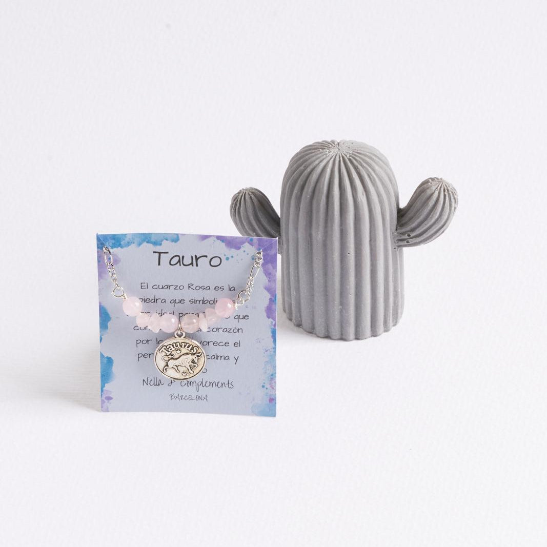 Collar del zodiaco Tauro | Cuarzo rosa | Piedra natal de Tauro