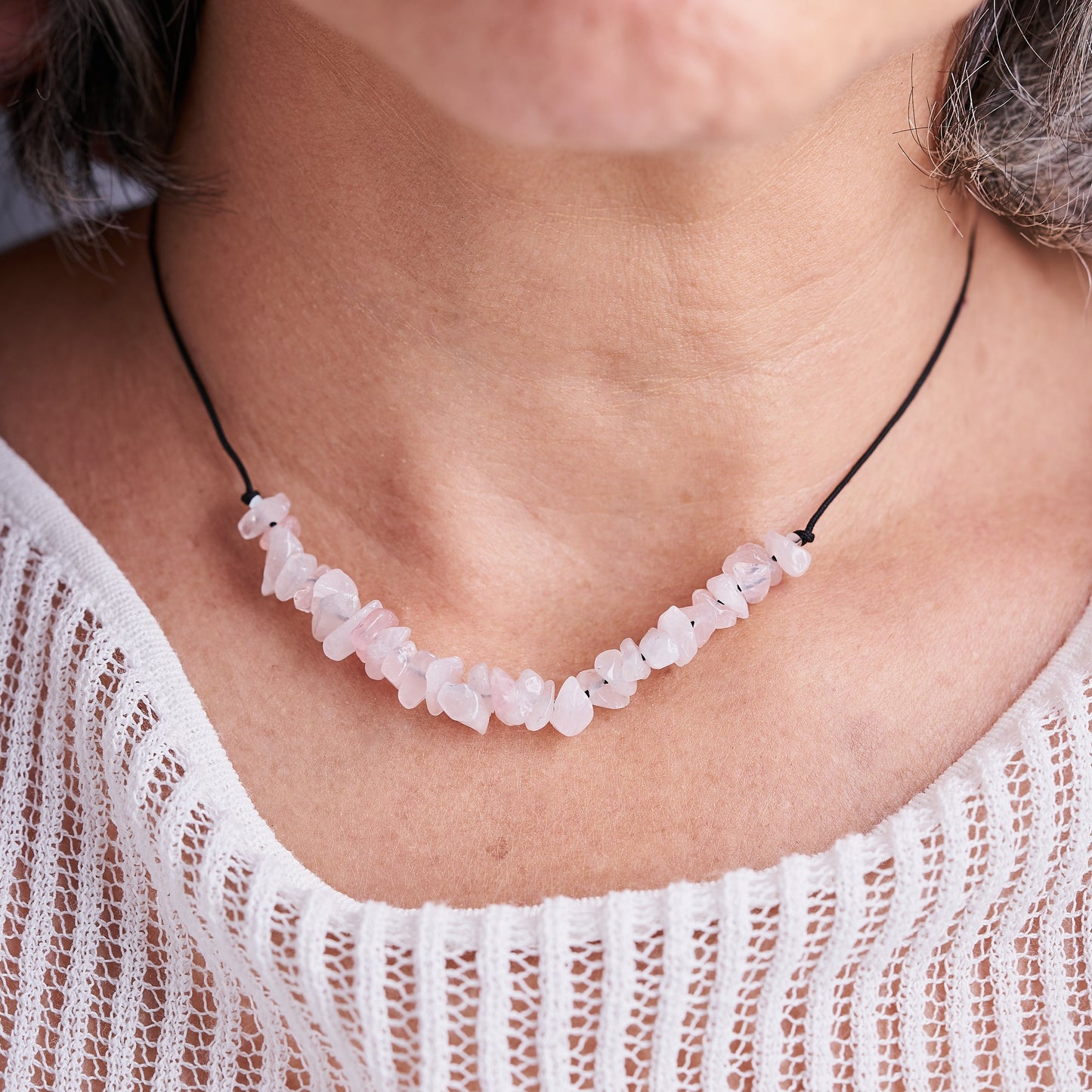 Collar con Cuarzo Rosa, piedra natural