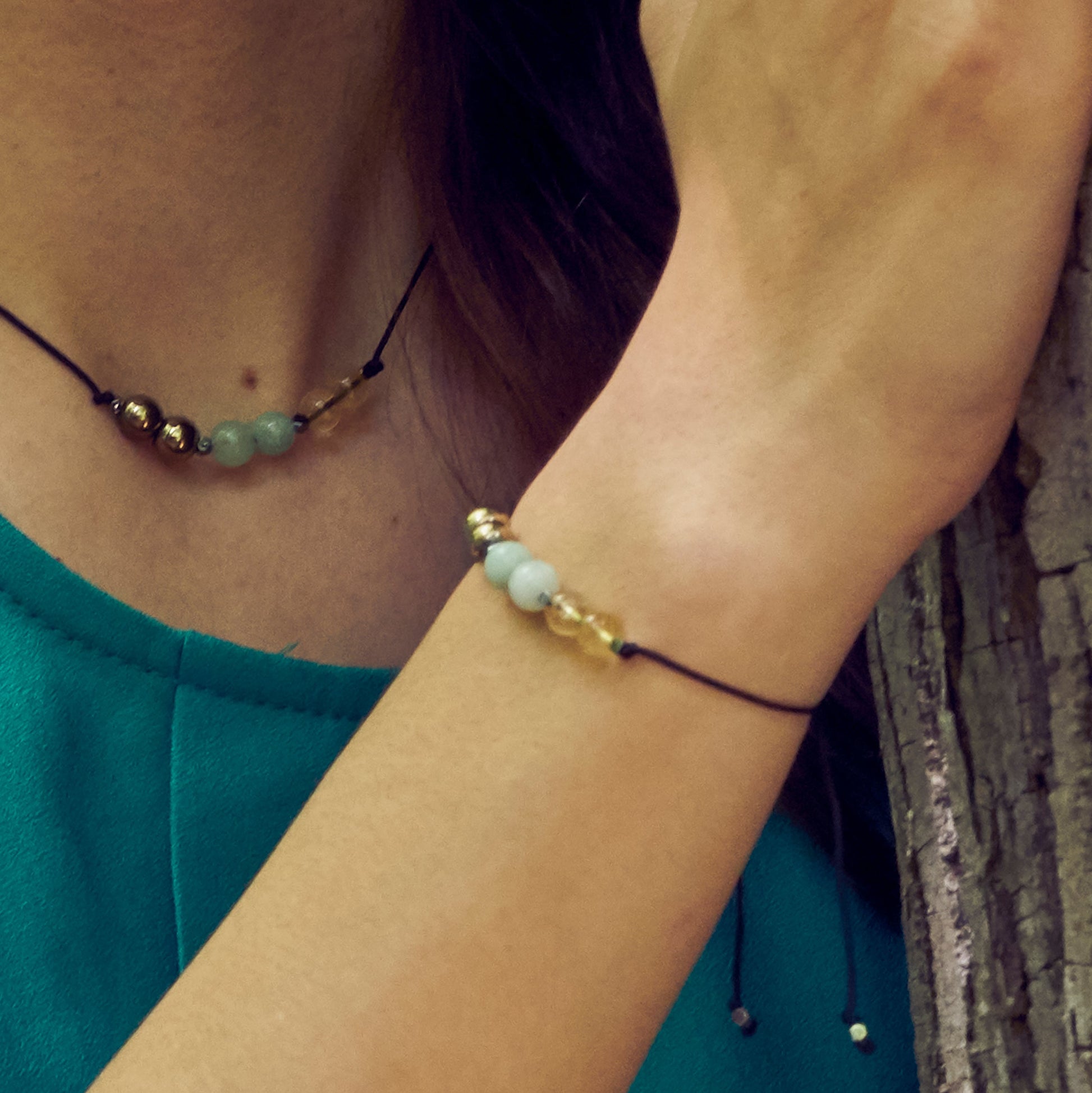 Juego de collar y pulseras del Dinero  | Piedras para el Dinero.