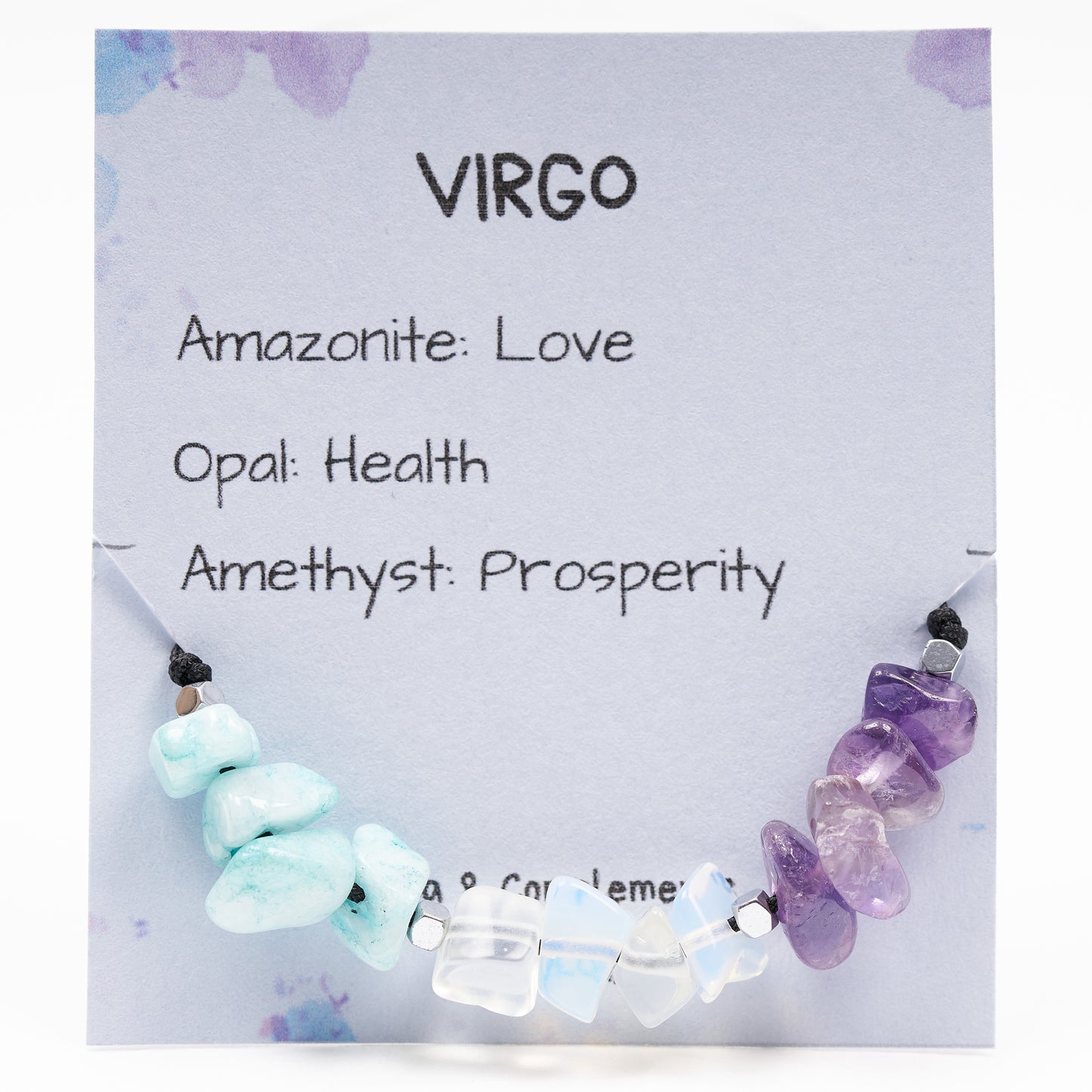 pulsera de hilo ajustable con piedras naturales irregulares, diseñada para atraer el amor, la salud y la prosperidad a los del signo de Virgo