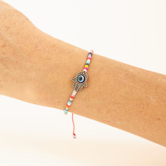 Pulsera de cuentas de mostacillas y mano de hamsa